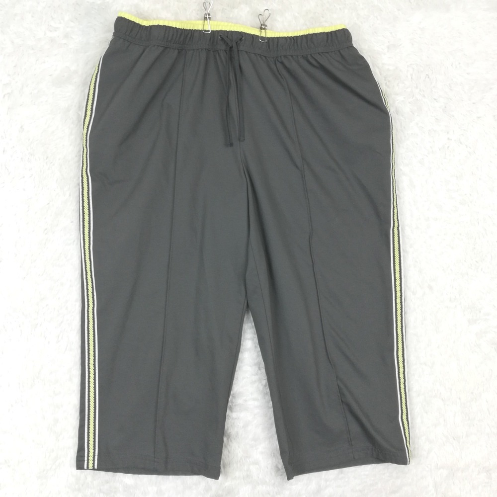 SJB Womens Pants Capri Track Gray Yellow Trim Active Pull‎ On Classic Plus 1X